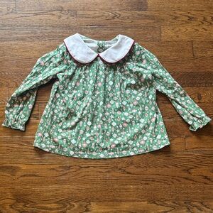 Lila & Hayes Green Festive Kids Shirt with White Collar